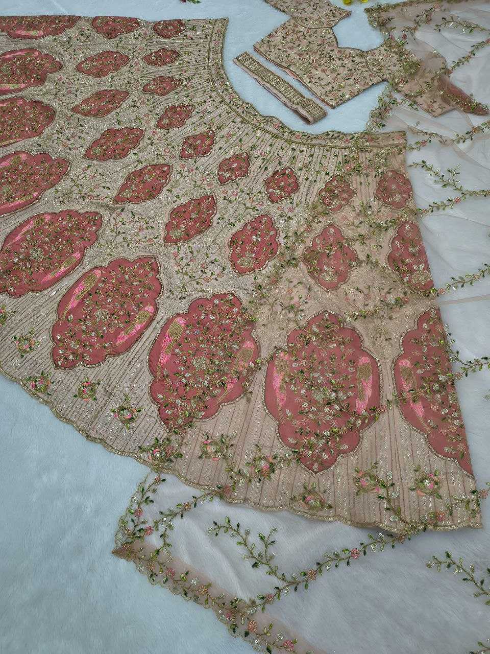 Slub Silk  Embroidered Lehenga